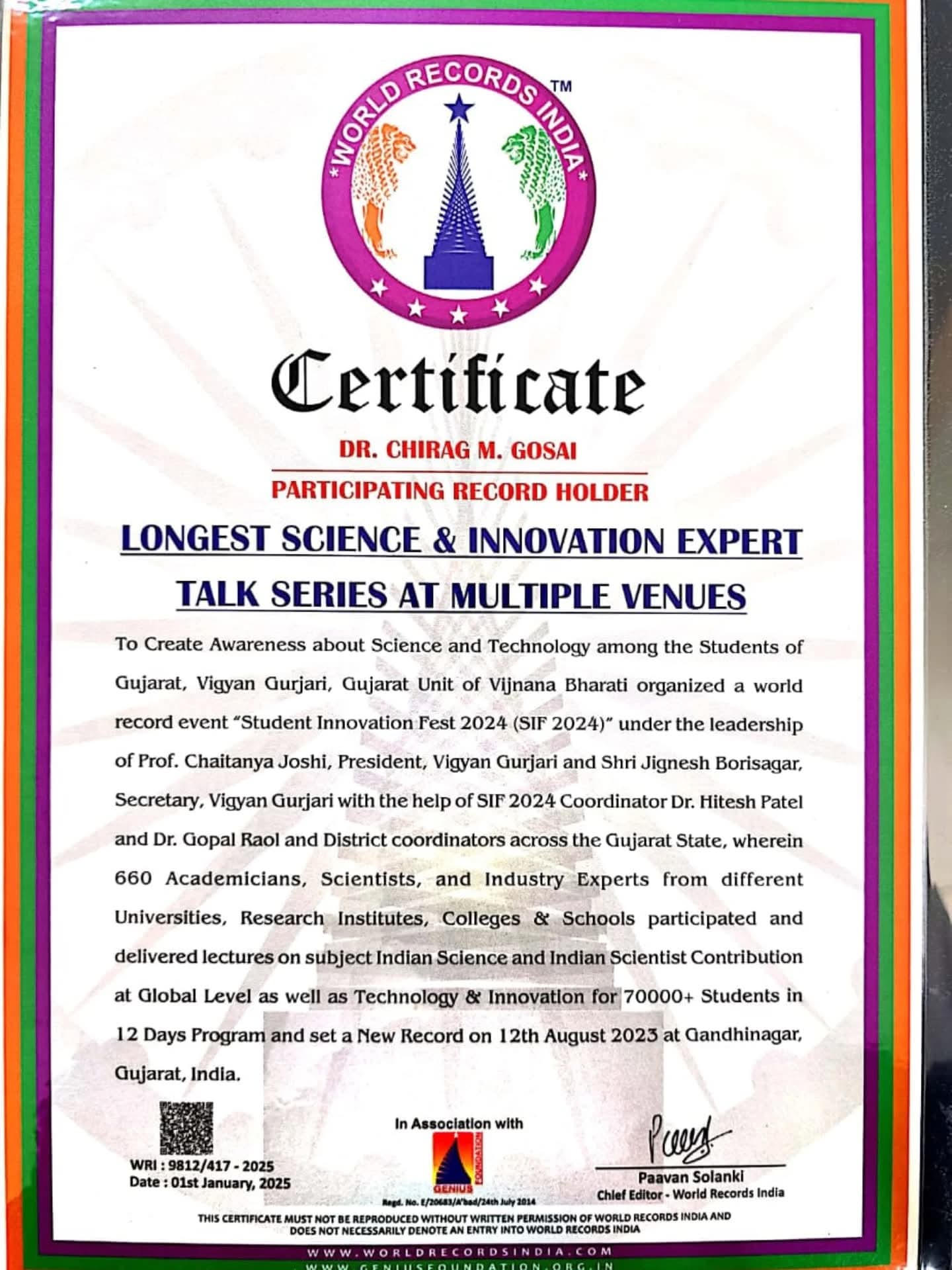 Proud Moment : World Records India achievement